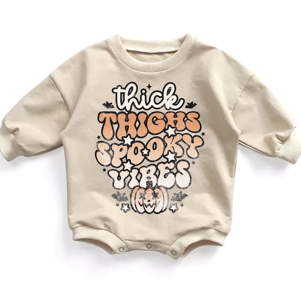 Spooky Vibes Baby Girl Halloween Outfit Sweatshirt Romper 1st Halloween Romper Costume Funny Retro Halloween Outfit Toddler Halloween