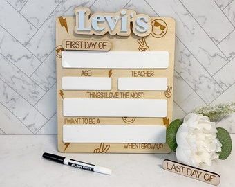 Gepersonaliseerde retro bord eerste en laatste schooldag: verwisselbaar, droog uitwisbaar
