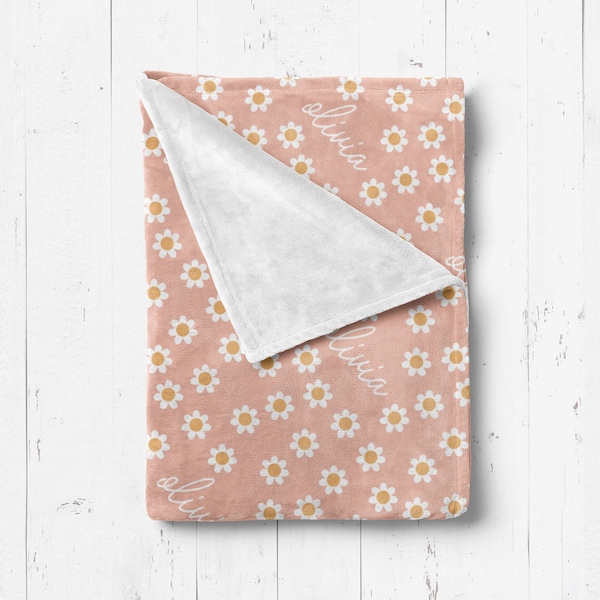 Baby-Mädchen Rosa Gänseblümchen Decke Floral personalisierte Swaddle Decke, Baby Mädchen Boho Retro Rosa Gänseblümchen-Kinderzimmer