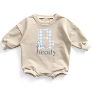 Boys Personalized Easter Romper, Baby Boy Blue Monogrammed Easter Bodysuit