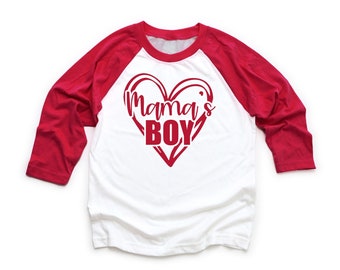 Mama's Boy Shirt Boys Valentines Day Raglan Boy Mama Valentine's Day Red Heart Shirt Baby Boy