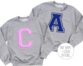 Personalized Neckline Sweater Monogrammed Sweatshirt Varsity Kid Sweatshirt