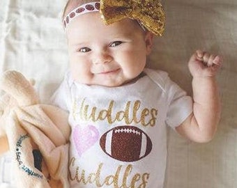 Baby Girl Football Outfit, Girl Football Bodysuit, Huddles and Cuddles, Baby Football Outfit, Football Bodysuit & Football Headband