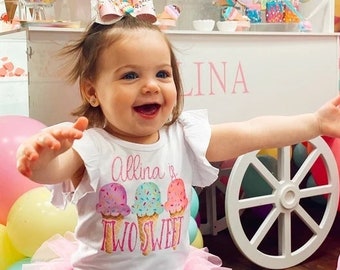 Ice Cream Birthday Outfit Two Sweet One 2nd Birthday Outfit Ice Cream Birthday Dress Ice Cream Leotard Girls 1st Birthday Outfit