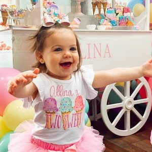 Ice Cream Birthday Outfit Two Sweet One 2nd Birthday Outfit Ice Cream Birthday Dress Ice Cream Leotard Girls 1st Birthday Outfit