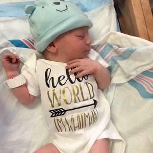 Baby Boy Baby Shower Gift, Baby Boy Bodysuit, Hello World Personalized Bodysuit, Boy Take Home Outfit, Newborn Boy Clothes, Newborn Outfit