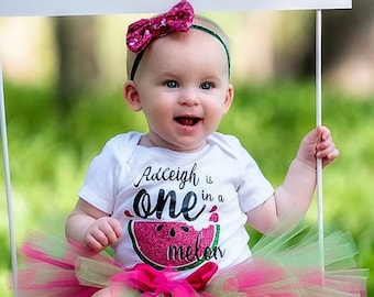 Watermelon Birthday Shirt, Personalized Birthday Shirt, Watermelon 1st Birthday, One in a Melon, Melon Hot Pink and Green Birthday