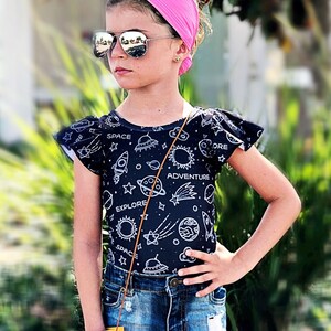Space Leotard Girls Outer Space Shirt Space Birthday Flutter Sleeve Leotard with Snaps Newborn Baby Leotard Toddler Leotard SIZES NB - 6T