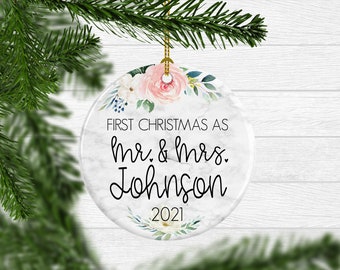 Mr and Mr Mrs and Mrs Mr and Mrs Our first Christmas Personalized gift Custom gift Trio ornament set Newlyweds Gift for them