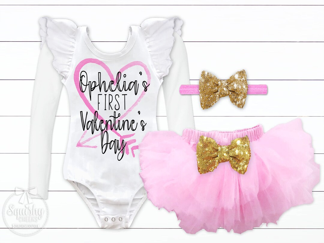 1st Valentines Day Outfit Personalized Baby Girl Valentines Day Leotard