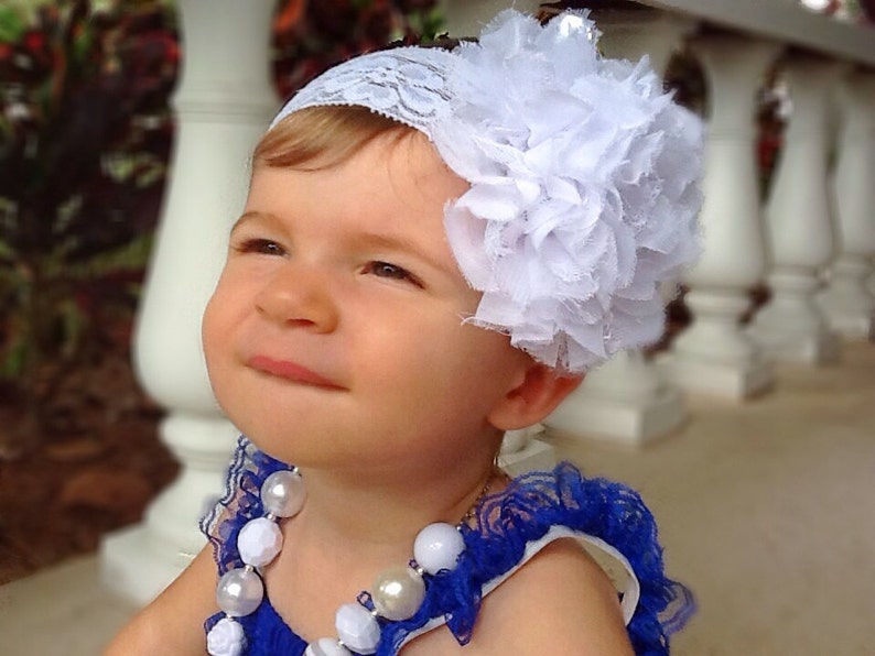 Bébé Fille Blanc Baptême bandeau baptême mariage dentelle fleur perle UK