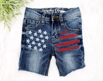 Patriotic Boys Distressed Denim Shorts 4th of July Baby Boy Shorts Stars and Stripes Shorts Red White Blue Toddler Boy Shorts Size NB-5T