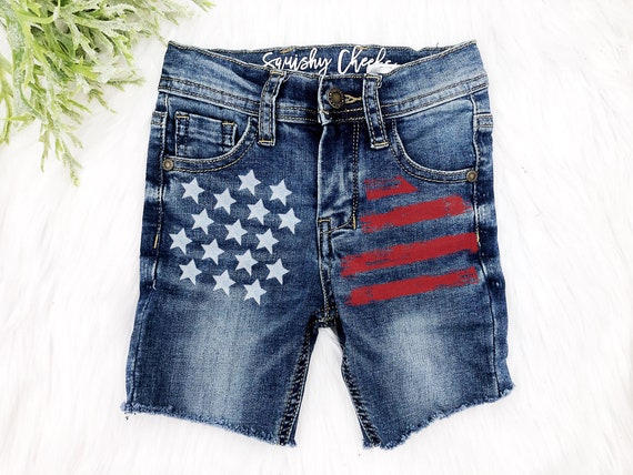 Patriotic Boys Distressed Denim Shorts 