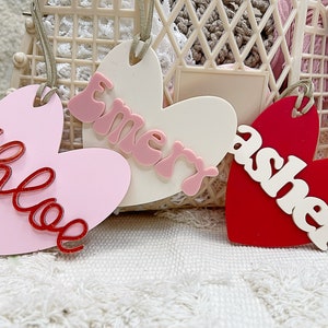 Personalisierte Valentinstag Ornament, Valentinstag Beutel Anhänger, Herz Namen Tag, Retro Valentinstag Beutel Anhänger, Geschenk für Kinder