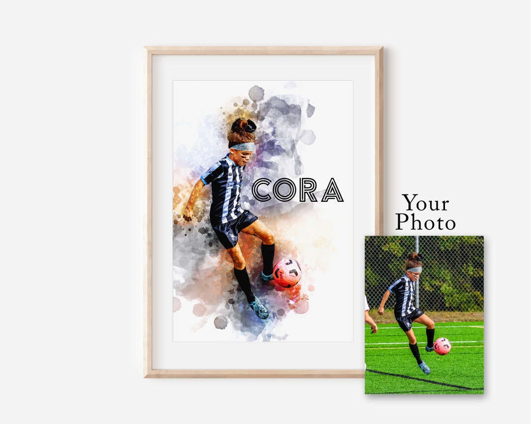 Personalized Gift for Soccer Player Custom Watercolor Soccer Art Photo ...