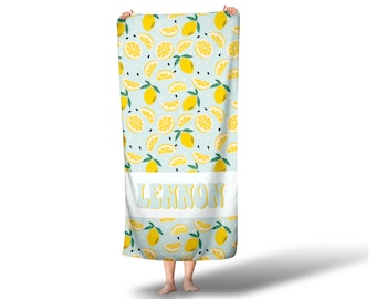 Personalized Lemon Beach Towel: Retro Custom Name Pool Towel