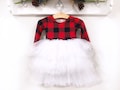 Buffalo Plaid Christmas Dress Fluffy Twirl Dress Personalized Girl Christmas Outfit Red Black Plaid Toddler Dress Sizes NB-10