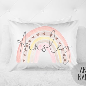 Rainbow Pillow Retro Rainbow Theme Bedroom Girl Personalized Pillow Custom Name Pillowcase Bedroom Decor Gift for Girl 20x30 Standard Pillow image 1