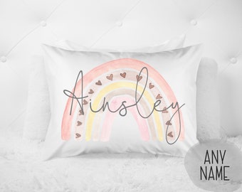 Rainbow Pillow Retro Rainbow Theme Dormitorio Chica Almohada personalizada Nombre personalizado Funda de almohada Dormitorio Decoración Regalo para niña 20x30 Almohada estándar
