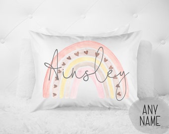 Rainbow Pillow Retro Rainbow Theme Bedroom Girl Personalized Pillow Custom Name Pillowcase Bedroom Decor Gift for Girl 20x30 Standard Pillow