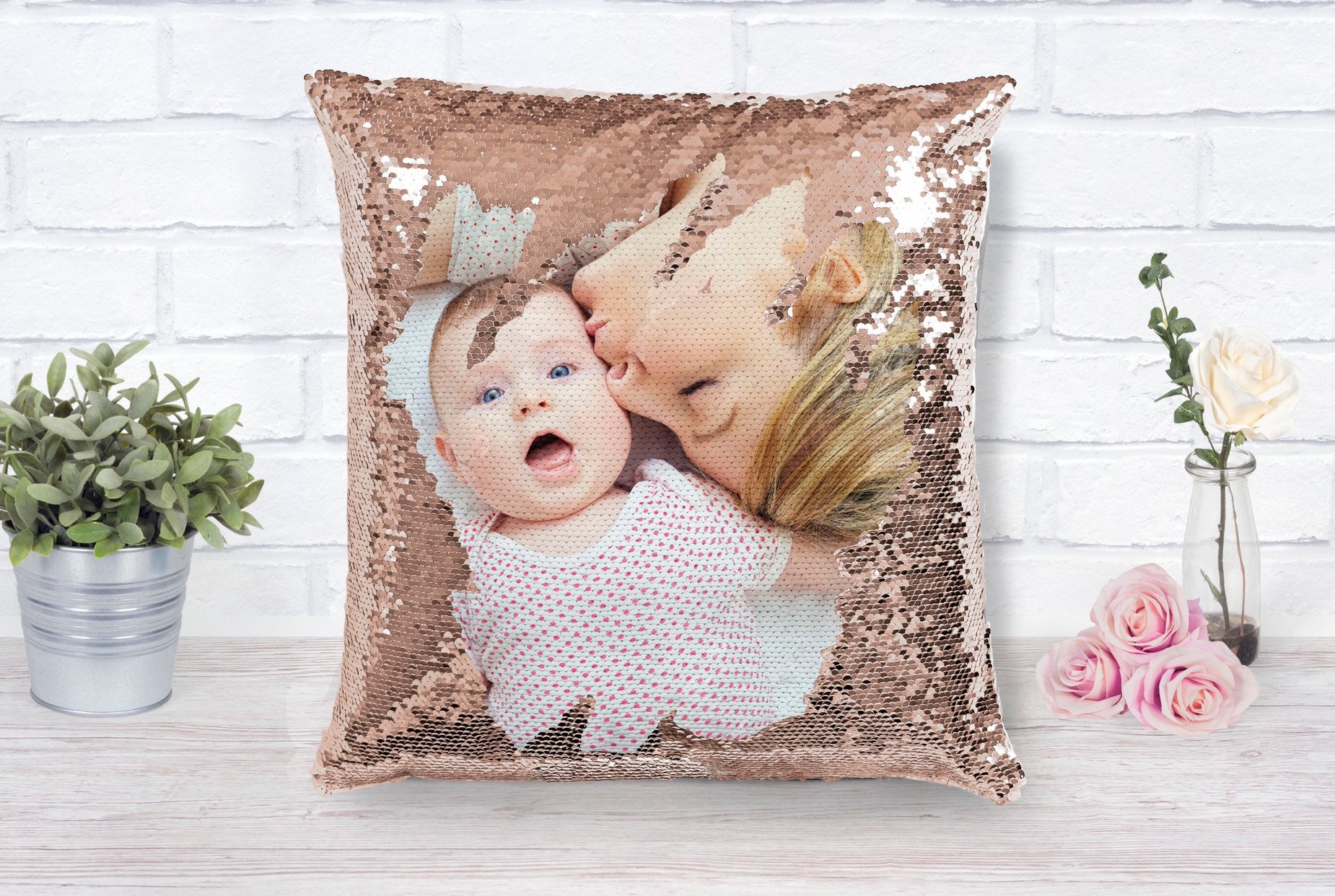 Custom Sequin Throw Pillow With Photo-comfy Satin Cushion Covers