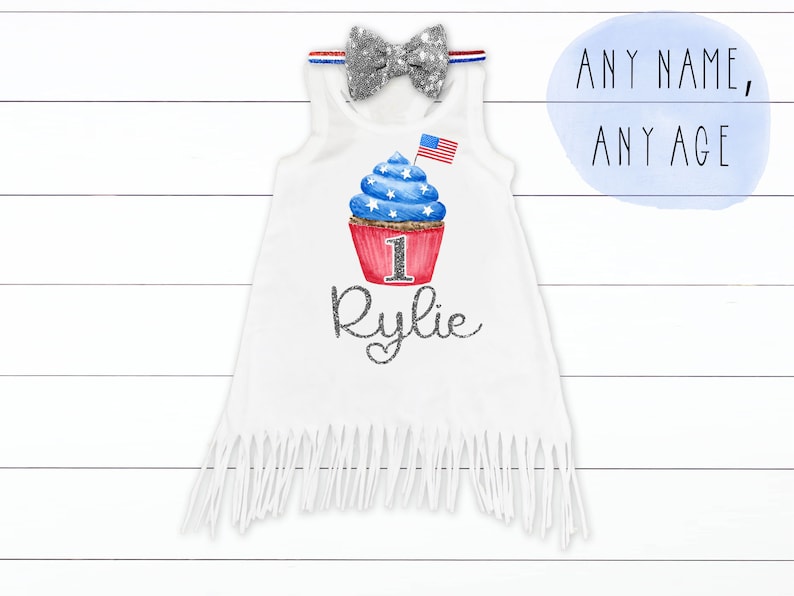 4th of July Birthday Outfit Patriotic 1st Birthday Outfit Red White Blue Baby Girl July 4th Outfit Patriotic Distressed Denim image 2