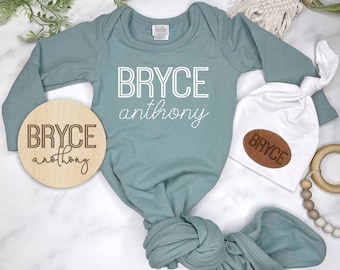 Bamboo Newborn Baby Boy Outfit, Baby Boy Personalized Knotted Gown