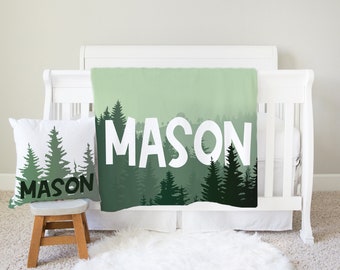 Wald Wald Kinderzimmer Baby Junge Decke Kissen Set Personalisierte Baby Swaddle Baby Shower Geschenk Name Decke Empfang Decke Plüsch Decke