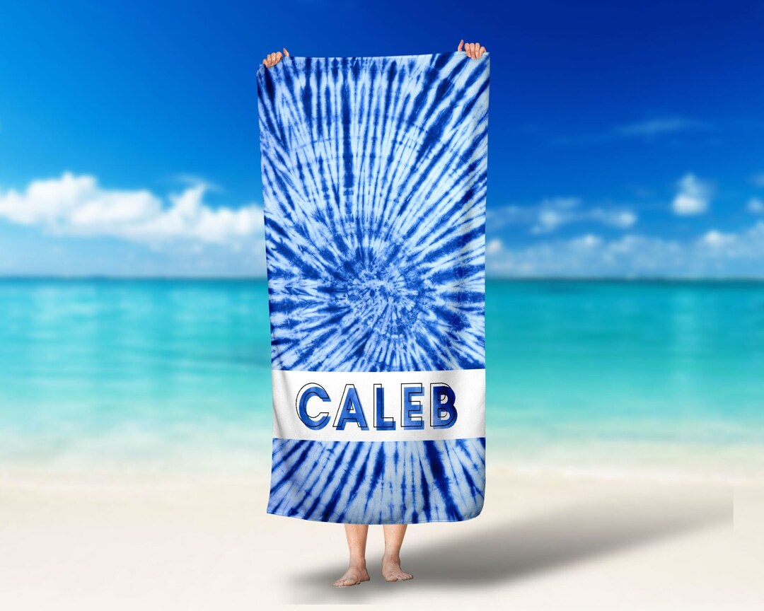 Blue Tie Dye Personalized Beach Towel for Boys Custom Beach Name Pool ...