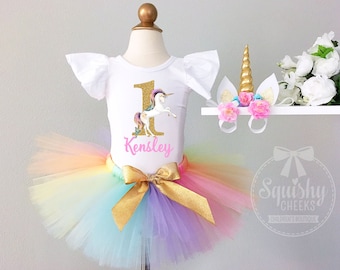 Unicornio 1er cumpleaños niña traje unicornio primer cumpleaños niña ropa Arco Iris unicornio cumpleaños bebé niña ropa unicornio leotardo tutú