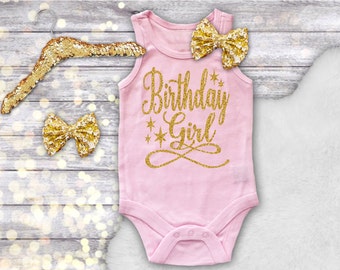 Birthday Girl Bodysuit, 1st Birthday Shirt, Birthday Girl Tank, Pink and Gold Birthday Shirt, Pink Gold Birthday, Glitter Birthday Shirt