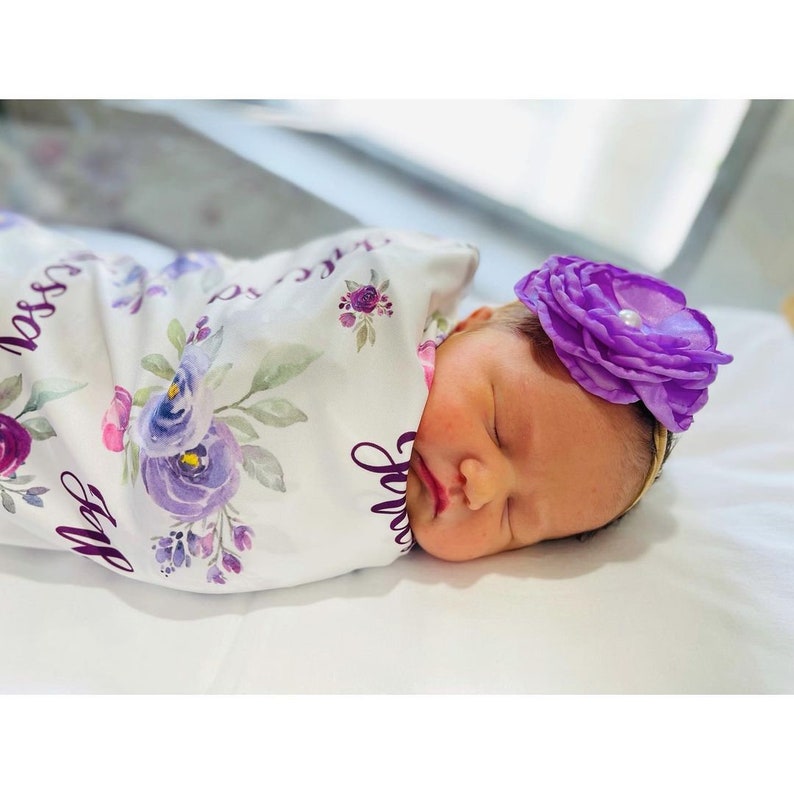 Purple Baby Girl Blanket Personalize Baby Swaddle Baby Shower Gift Monogram Baby Blanket Name Blanket Receiving Blanket or Plush Blanket image 3