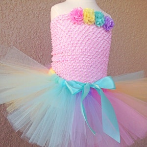 Pastel Rainbow Tutu with Clip-On Satin Bow , Easter Tutu, Easter Outfit Photo Prop, Baby Tutu, Girl Birthday Outfit, Tutu, Made for any age image 2