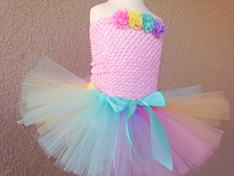 Pastel Rainbow Tutu with Clip-On Satin Bow , Easter Tutu, Easter Outfit Photo Prop, Baby Tutu, Girl Birthday Outfit, Tutu, Made for any age image 2