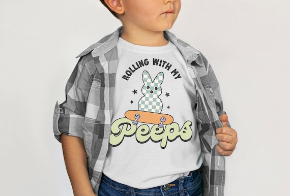 Retro Neutral Boys Funny Easter Shirt Rollin With My Peeps Easter Onesie® Baby Boy Raglan Tee