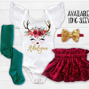 Personalized Christmas Outfit Girls Christmas Dress Baby Girl Christmas Outfit Infant Christmas Dress Toddler Reindeer Christmas Dress