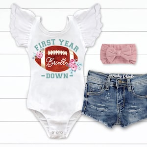 Girl Football 1st Birthday Shirt, Girl First Down Girl Birthday Outfit, Personalized First Down Birthday Party