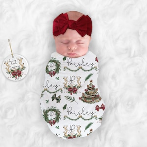 Baby Girl Christmas Blanket Personalize Baby Swaddle Baby Shower Gift Monogram Baby Blanket Name Blanket Receiving Blanket or Plush Blanket