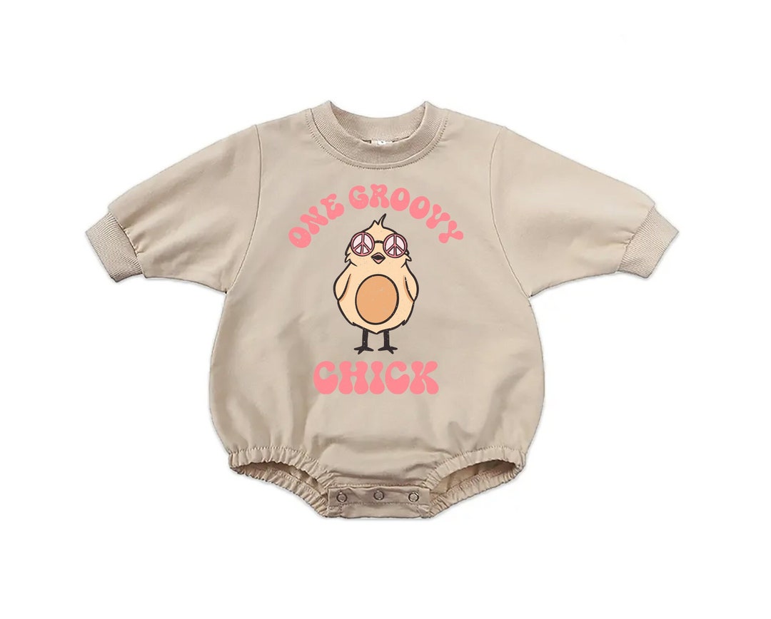 Funny Baby Girl Easter Bubble Romper One Groovy Chick Baby Etsy