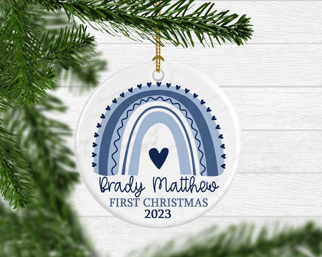Baby Boy 1st Christmas Ornament Personalized First Christmas Rainbow