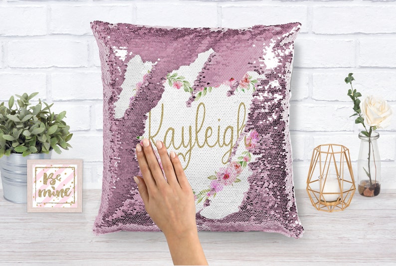 Personalized Pink Pillow Sequin Pillow Case Gift for Her Etsy