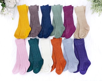 Fall Baby Knee High Socks Girl Boy Hand Dyed Cable Knit Socks Mustard Navy Pumpkin Infant Toddler Girl Boy Size Newborn-10 Years