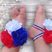 4th of July Sandals, Baby Barefoot Sandals Red White and Blue Patriotic 4th of July Piggy Petals Baby Accessories Toe Blooms, Baby Shoes 