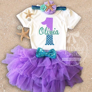 Mermaid Birthday Outfit, First Birthday Outfit, Little mermaid birthday outfit, Mermaid 1st Birthday Outfit, Purple and Aqua, Mermaid Party