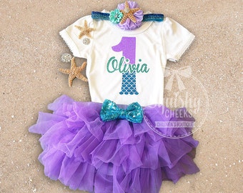 Mermaid Birthday Outfit, First Birthday Outfit, Little mermaid birthday outfit, Mermaid 1st Birthday Outfit, Purple and Aqua, Mermaid Party