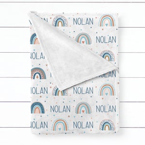 Blue Rainbow Baby Blanket Personalized Baby Boy Blanket Newborn Baby Shower Gift image 5