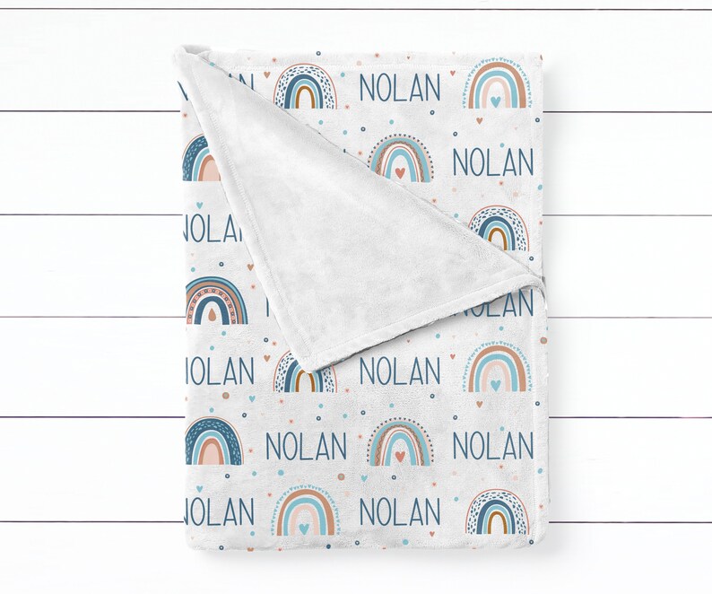 Blue Rainbow Baby Blanket Personalized Baby Boy Blanket Newborn Baby Shower Gift image 5