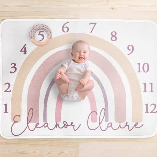 Baby Girl Rainbow Monthly Milestone Blanket Personalized Month Etsy