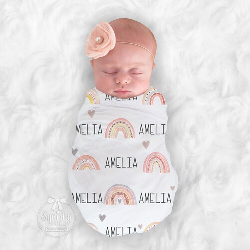 Baby Girl Rainbow Blanket Personalize Baby Blanket Swaddle Etsy