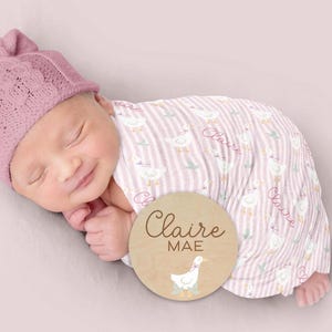 Baby Girl Personalized Pink Goose Swaddle Blanket Set